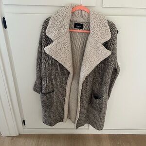 Zara Taupe Knit Teddy-Lined Open Cardigan Coat